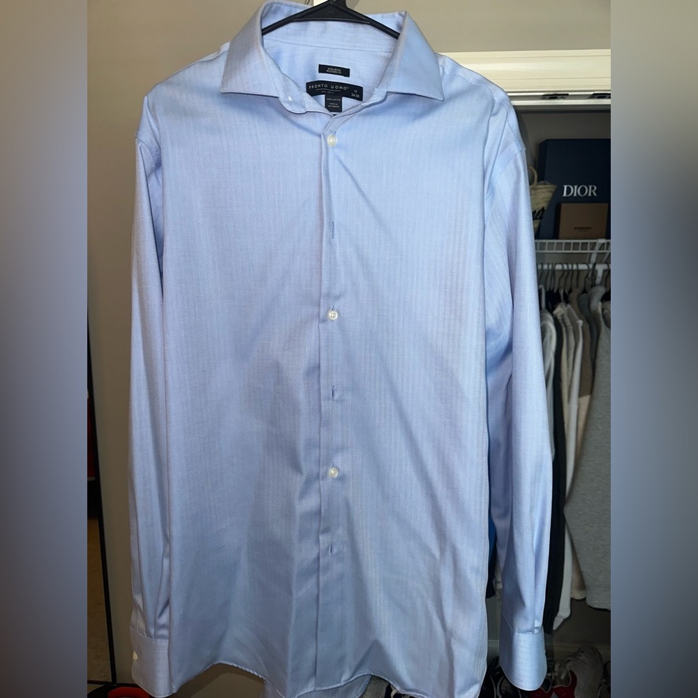 Pronto Uomo Light Blue Herringbone Shirt